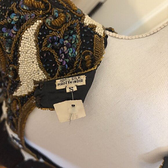 NEW WITH TAGS VINTAGE 100% SILK FULL SEQUINED OPEN BACK COCKTAIL DRESS SIZE S - Picture 7 of 12
